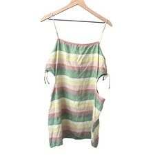 Aerie Linen Blend Multicolor Striped Side Cut Out Mini Dress XL Womens