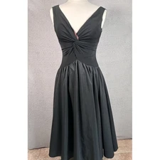 Vintage Size XS Black Fit n Flare Party Dress Sleeveless Midi Cocktail 50s Retro