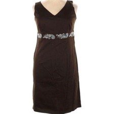 Ann Taylor Loft Brown Sleeveless Dress Embroidered Paisley Waistband Size 14