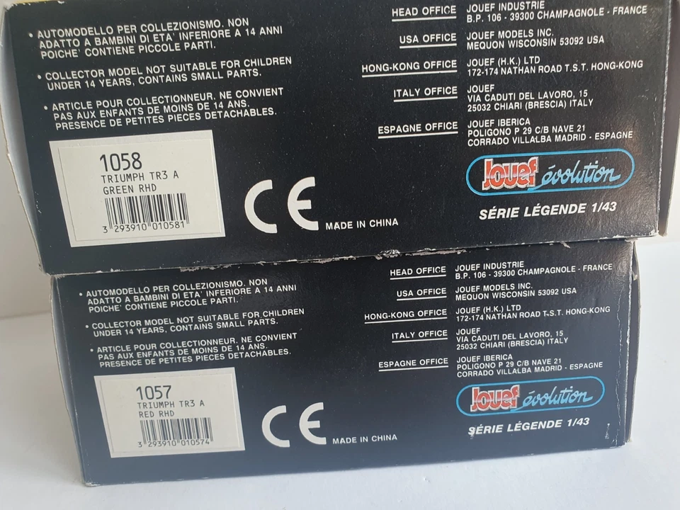 JOUEF EVOLUTION 1:43 TRIUMPH TR3 A RED RHD + GREEN RHD 1057 1058 x 2 MINT BOXED - Image 3 of 4