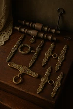 Vintage Brass Hardware Lot Mid-Century Victorian Style Pulls Wood Handles