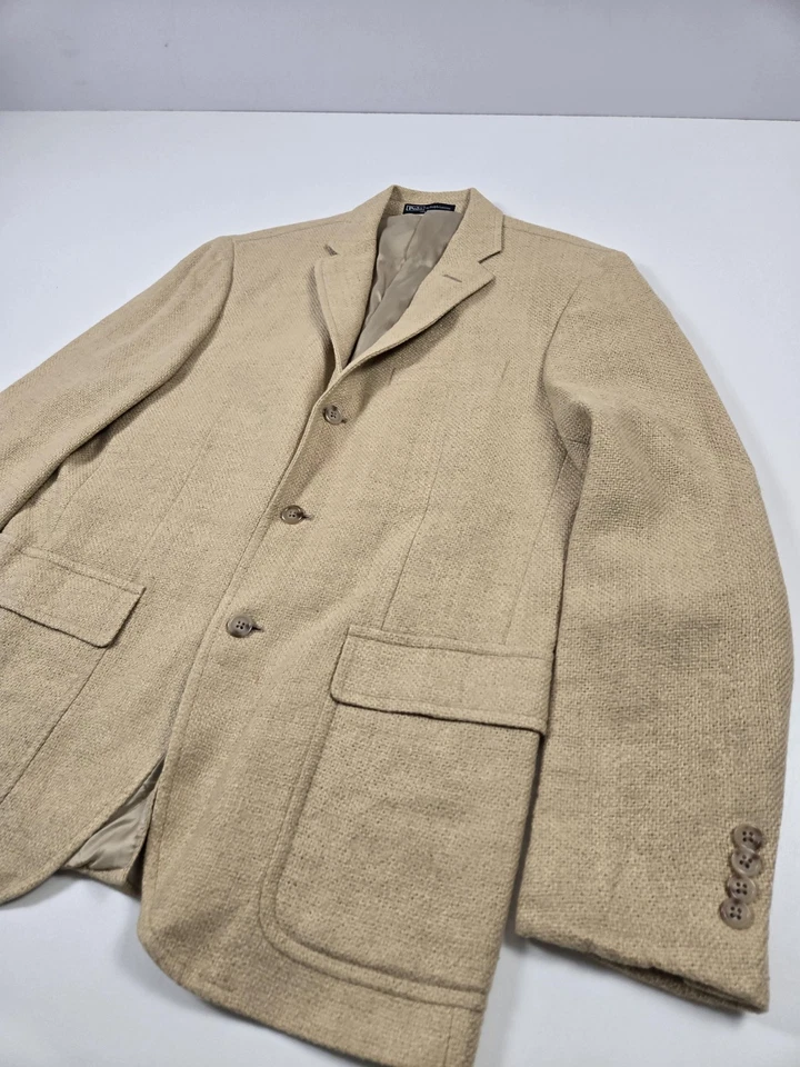 Polo Ralph Lauren Blazer Mens 42R Tan Flax Silk Wool Sport Coat Made Italy - Image 2 of 4