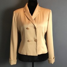 Vintage Larry Levine Blazer Womens 12 Beige Satin Stripe Lined Shoulder Pads