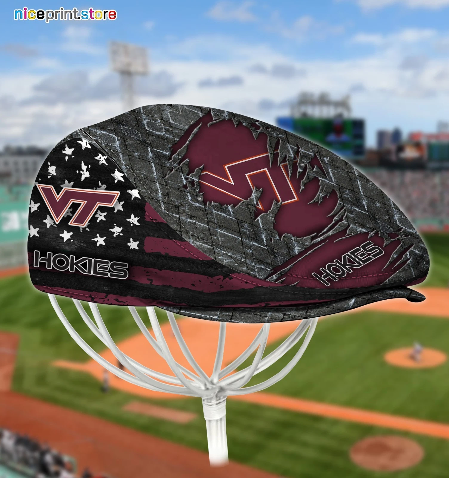 Virginia Tech Team Hokies Jeff Cap Driving Cap Golf Cap Newsboy Cap Flat Cap