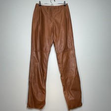 HUGO BUSCATI Women's Brown Leather Pants Lined Tapered Leg Size 4