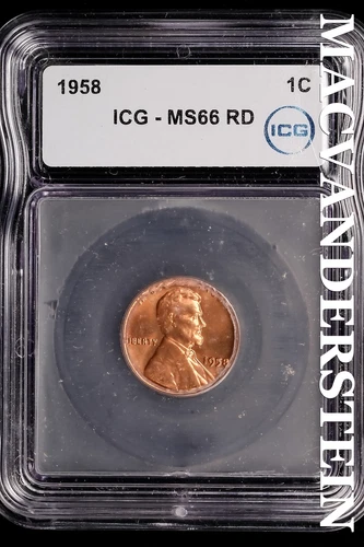 1958 Lincoln Wheat Cent-ICG MS 66 RD Choice Gem BU No Reserve #SLM93