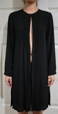 Uniqlo Exquisite Black Semi Sheer Pleated Front Hidden Placket Formal Dress...