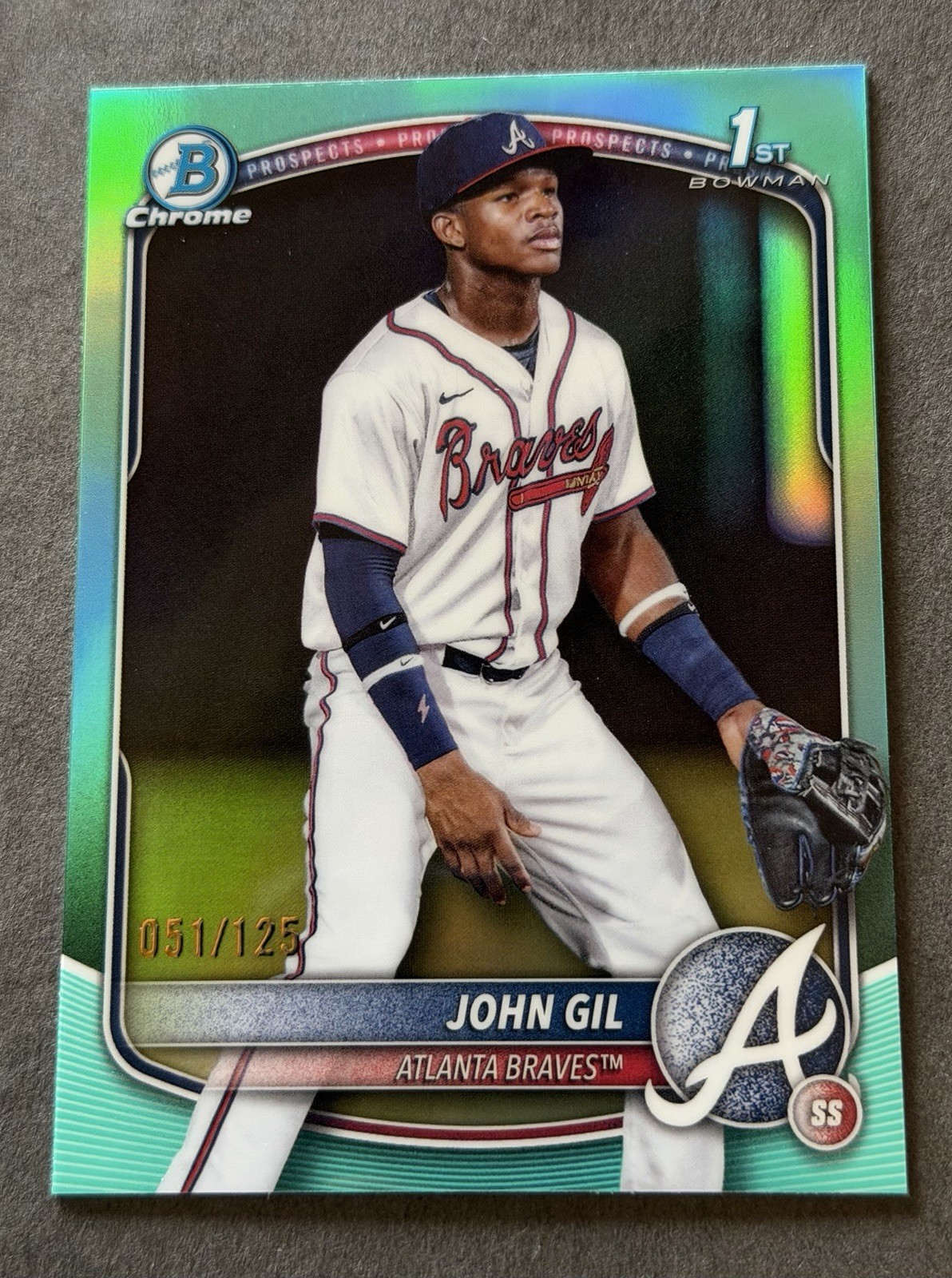 JOHN GIL 1st Prospect Aqua Refractor #51/125 2025 Bowman Chrome Baseball