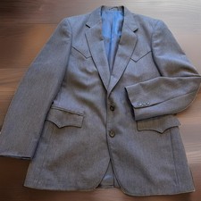 VTG Circle S Herringbone Slate Blue Sport Coat Made In USA Men 40 R