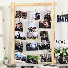 Picture Collage Frames Board with Clips Natural Wooden Wall Hanging Decor