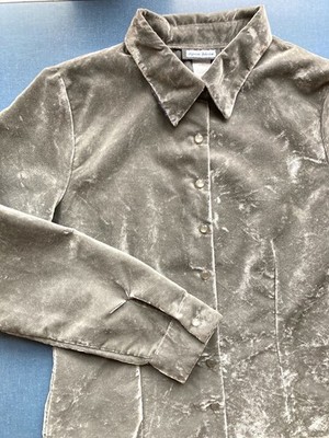 Y2K Silver Velvet Long Sleeve Blouse, Vintage, Small