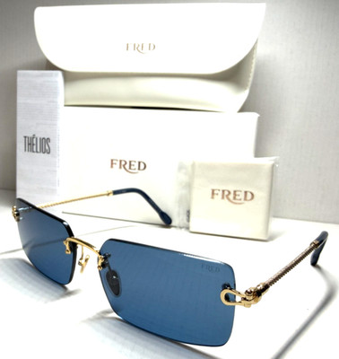 FRED FG40023UN 30X  RIMLESS SHINY GOLD WITH BLUE LENS AUTHENTIC SUNGLASSES 59-16