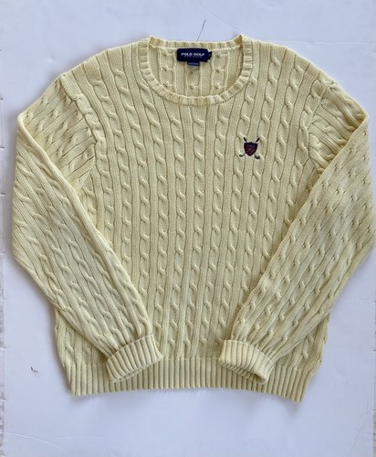 Polo Golf Ralph Lauren Suéter Para Hombre Amarillo XL Tejido con Cable Bordado Años 90 De Colección