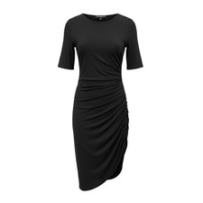 Lulus Bodycon Dress Black Ruched Asymmetrical Tulip Hem D14920HRL - Size S