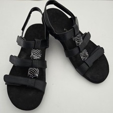 Vionic Amber Black Croc Leather Adjustable Orthotic Sandals Womens 8
