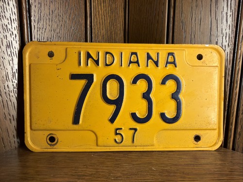 Antique 1957 Indiana Motorcycle License Plate Tag Classic Indian Harley Davidson