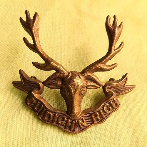 BRASS SEAFORTH HIGHLANDERS WW1 CAP BADGE - D96