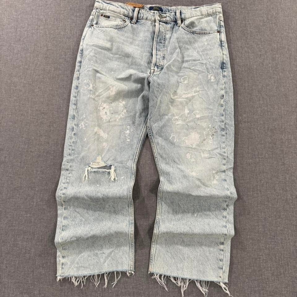 Vintage Y2K NWT Polo Ralph Lauren Denim Jeans Light Wash Distressed 36 x 26.5