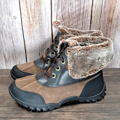 Easy Spirit Esnuria Leather Suede Brown Faux Cuff Fur Boots Women's Size 