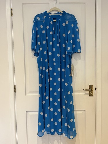 Dress By Roman Size 20 Turquoise & White Polka Dot Floaty, Lined New With Tags