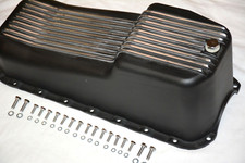 1955 - 1979 Chevy 265 350 383 Aluminum Finned Oil Pan Driver Side Dip Black Sbc