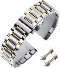 Niziruoup Stainless Steel Watch Band Straight & Curved End QZ11-02-SilverGo-19mm