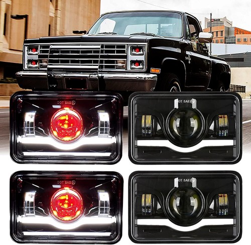 4PCS 4x6" LED Headlights DRL Hi/Lo Beam DRL For Chevy C10 Pickup truck 1980-1986