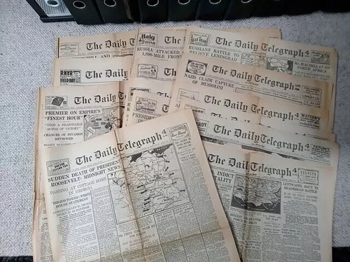 WW2 Zeitungen, The Daily Telegraph x 17, 40er - 1945er Jahre, Restposten, 70er Jahre Repros