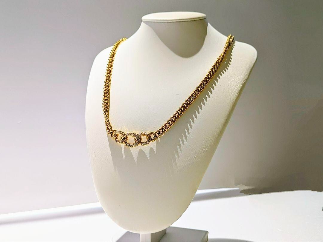 Dior Kihei Rhinestone Necklace Gold Top Pre-Owned Womens Jewelry