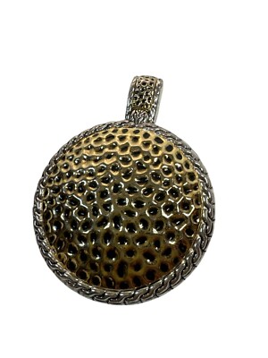 Gold-Tone Textured Pendant Silver-Tone Cutout Design & Loop Hanger 2  Medallion