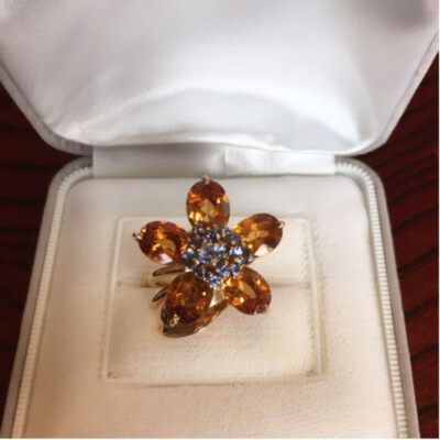 Van Cleef & Arpels HAWAII Citrine Sapphire Flower Ring Size 50 K18