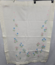 Vintage JC Penney Toddletime Crib Blanket White w/Pastel Flowers Satin Binding