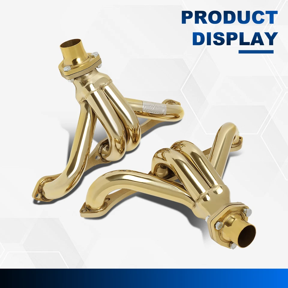 CABEZAL DE ESCAPE ACERO INOXIDABLE 304 ORO PARA 1923-1949 STREET ROD SBC BLOQUE PEQUEÑO Foto 2 de 4