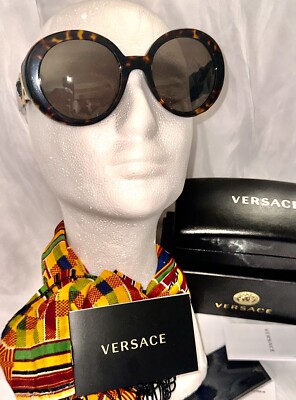 VERSACE SUNGLASSES ROUND HAVANA BROWN OVE4414 + LOGO BOX + CASE + CLN CLOTH NEW