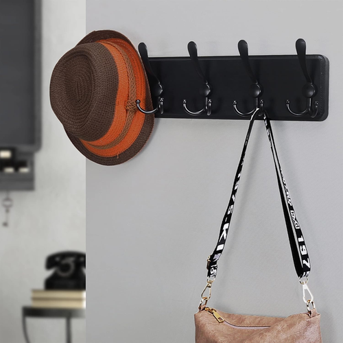 Coat Rack Wall Mounted - 5 Tri Hooks, Heavy Duty, Wooden Wall Coat Hanger Coat H - Picture 3 of 9