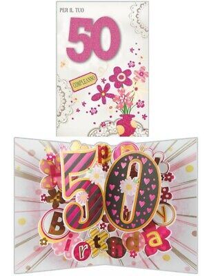 Biglietto Auguri 50 Anni Buon Compleanno Apribile Con Sorpresa Con Busta Fucsia Ebay