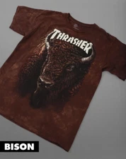 Thrasher Magazine X The Mountain BISON Skateboard T Shirt BROWN TIE DYE