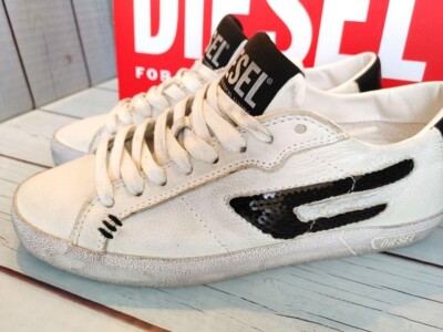 Diesel Sneakers Shoes White Black Suede Canvas Size Women's US6