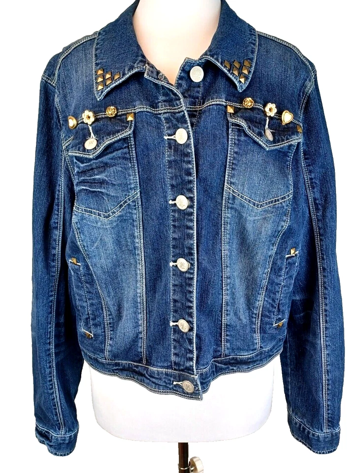 Chaqueta vaquera vintage para mujer talla 1X elástica adornada encanto botones camionero Foto 3 de 4