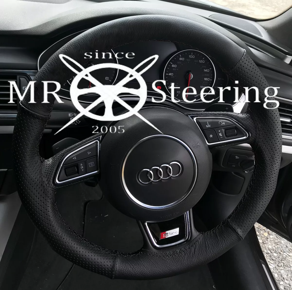 BLACK STITCH FOR AUDI A4 B8 10 16 LUXURY REAL LEATHER STEERING WHEEL COVER
