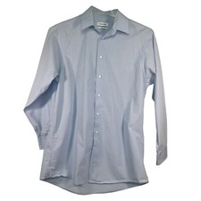 Calvin Klein Mens 15 32/33 M Regular Fit Blue Long Sleeve Button Dress Shirt