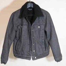 Kendal And Kylie Black Washed Denim Jacket With Fleece Womens s