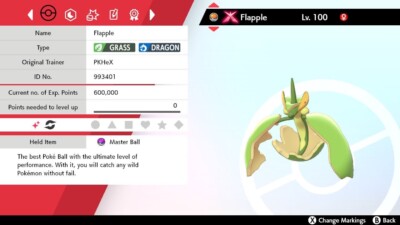 Shiny Gmax Flapple (6IV) für Pokemon Schwert und Schild + Masterball