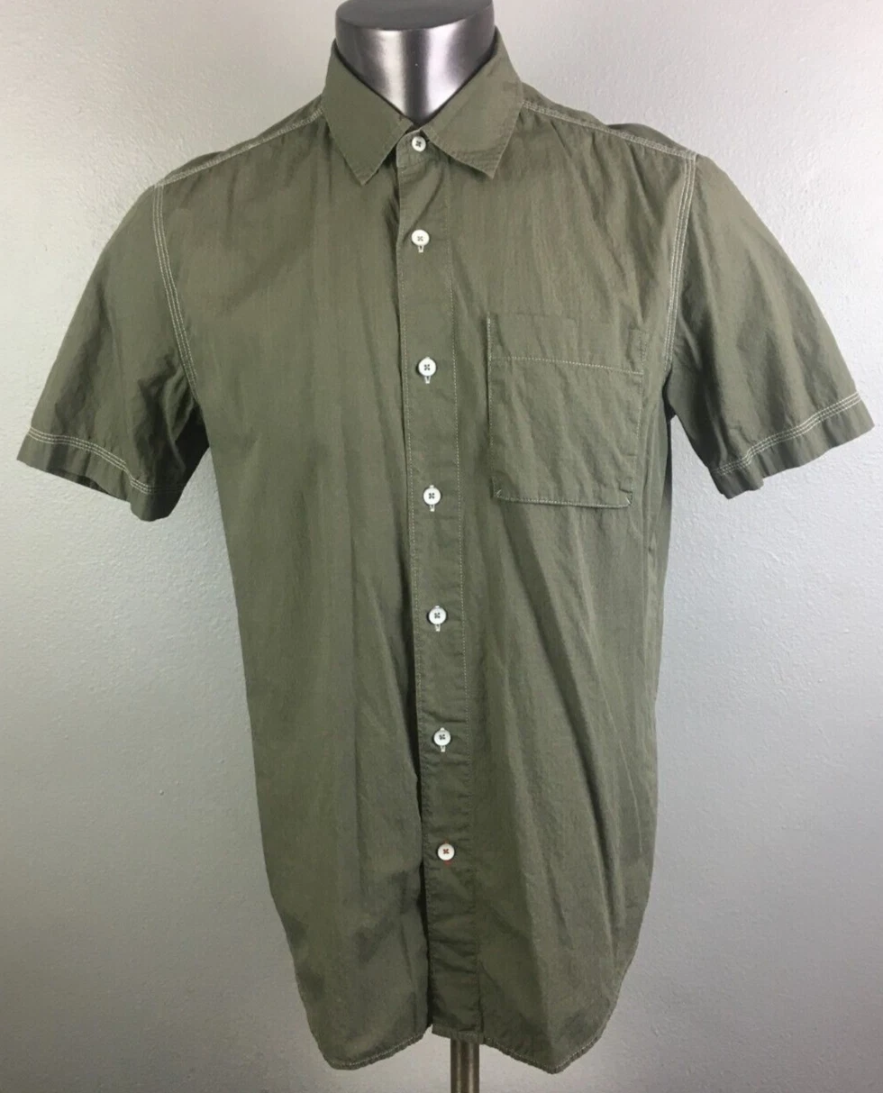 Mens Tommy Bahama Green Hawaiian Shirt Size M Cotton Button Front Island Modern
