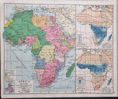 1921 Landkarte Afrika South Afrika Angola Sahara Abessinien Kenia Rainfall