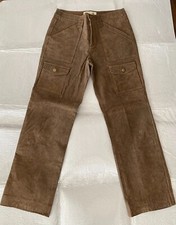 Margaret Godfrey Genuine Suede Leather Utility Pants 6 L29 Brown