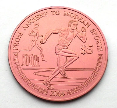 LIBERIA 5 DOLLARS 2004 UNC Niobium, Runners, Rare Mintage 2004pcs+ COA. BB11 - Image 1 of 4