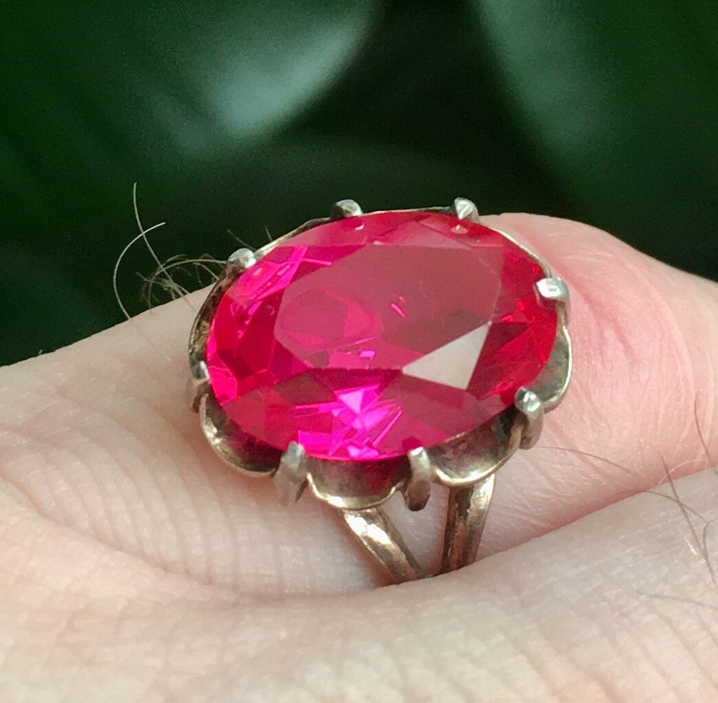 Ring № 29 Vintage Soviet Red Ruby Silver Ring 875… - image 23