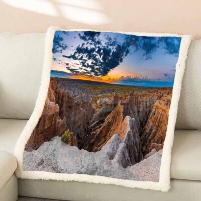 Unique Danxia Landform Scenery 3D Warm Plush Fleece Blanket Picnic Sofa Couch