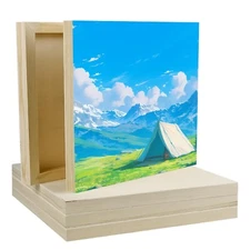 Unfinished Craft Wood Boards Panels, 10 x 10 Inch Wood Canvas Boards, 5 Pcs W...